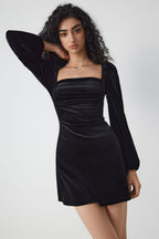 Velvet Square Neck Long Sleeve Mini Party Dress