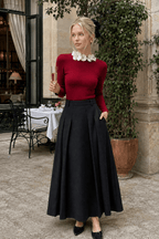 Solid Long Sleeve Floral Knit Top