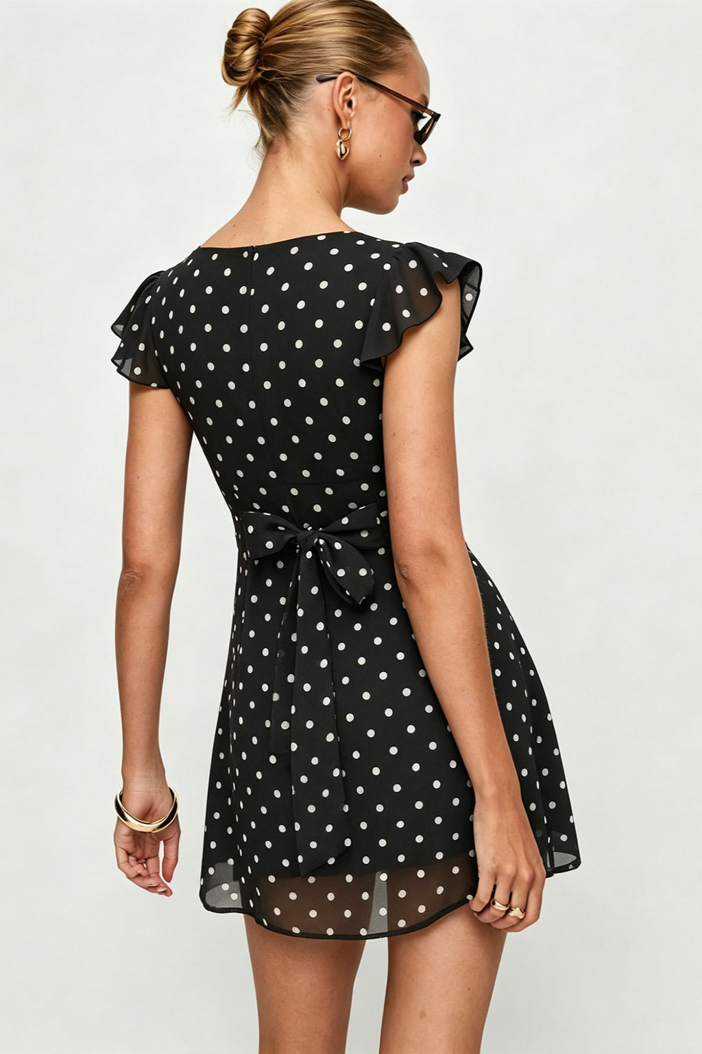 Polka Dot Flutter Sleeve Fit And Flare Mini Dress