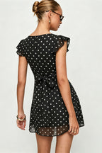 Polka Dot Flutter Sleeve Fit And Flare Mini Dress