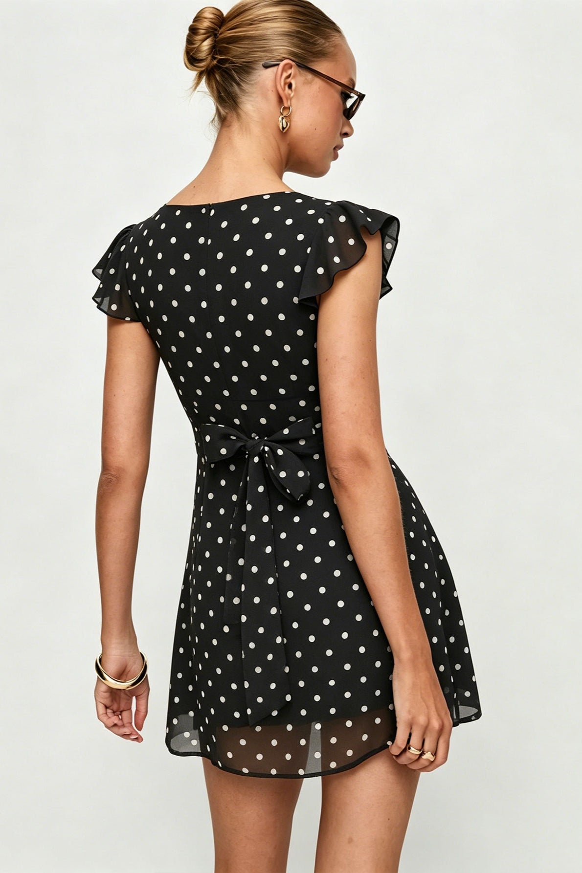 Polka Dot Flutter Sleeve Fit And Flare Mini Dress