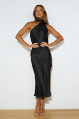 Chic Satin Slit Backless Sexy Cocktail Dress