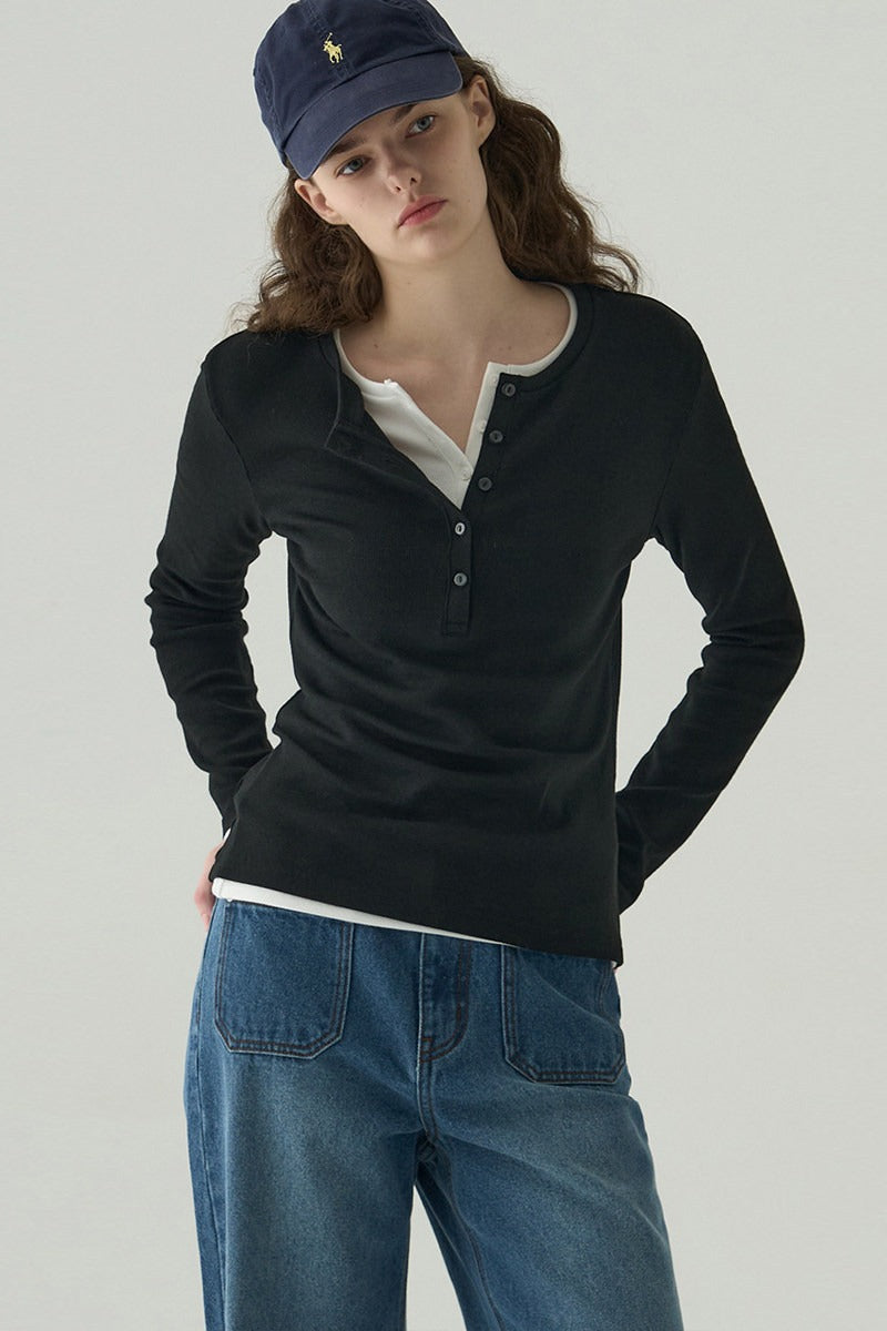 Vintage Structured Henley Long Sleeve Top Main image