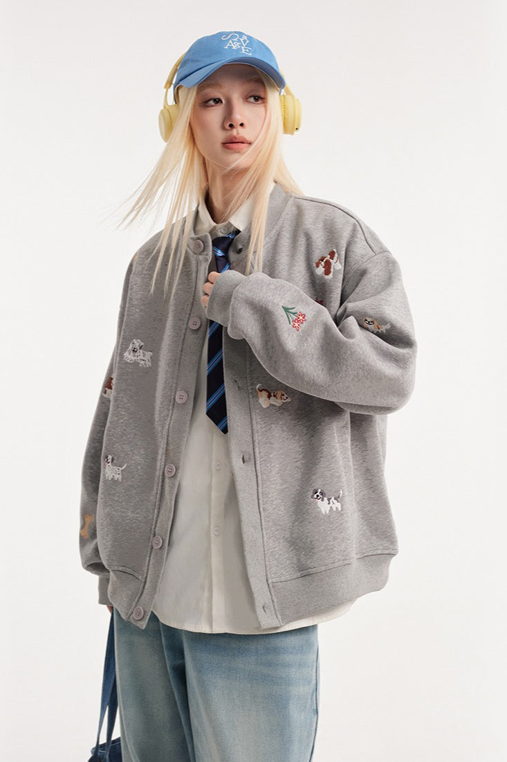 Cartoon Dog Terry Embroidery Cardigan Main image