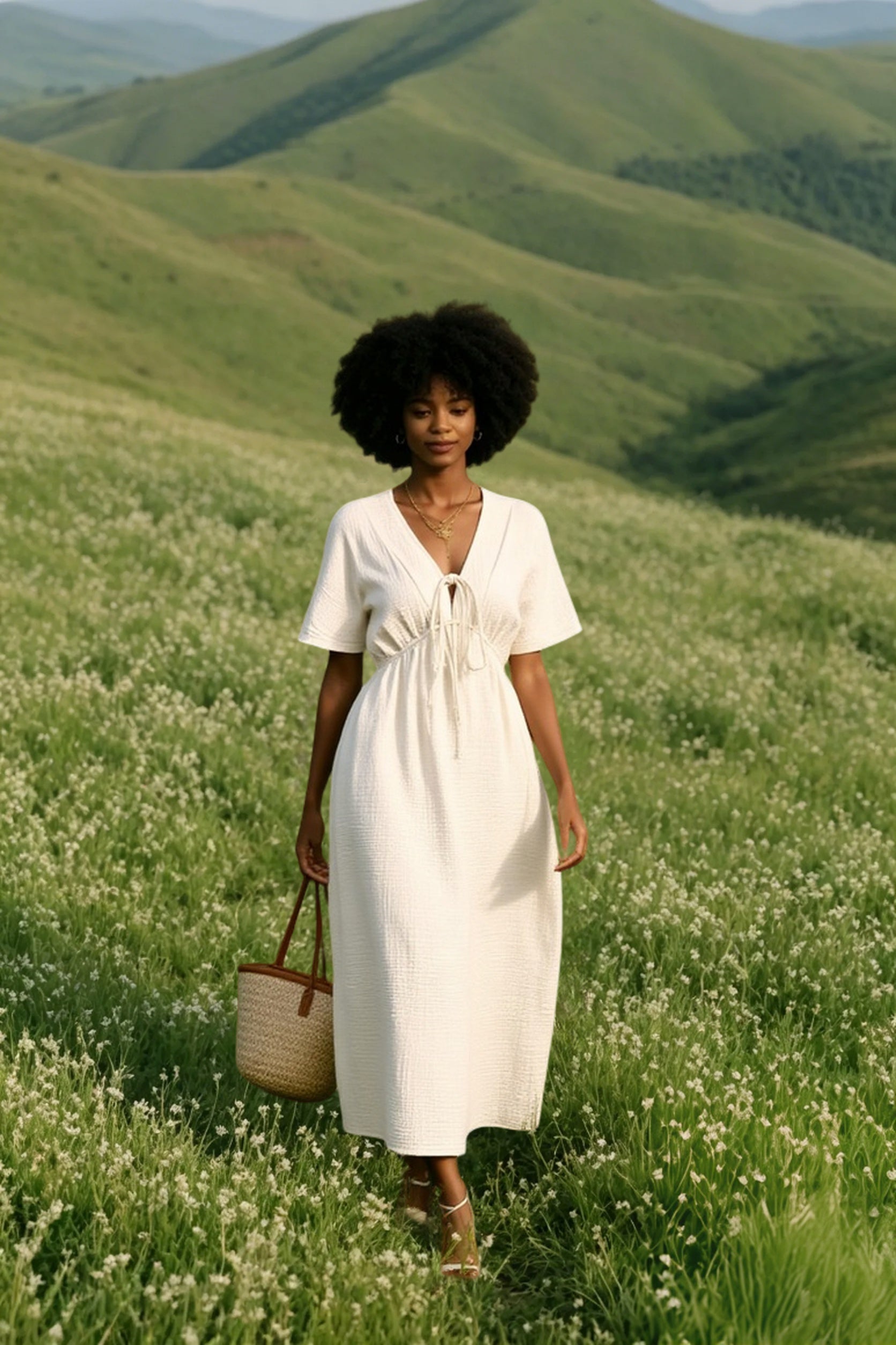 Bohemian Deep V Tie Waist Flowy Boho Dress Secondary image
