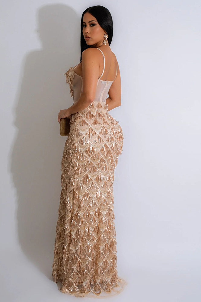 Elegant Spaghetti Strap A-Line Bodycon Maxi Sequin Dress Secondary image