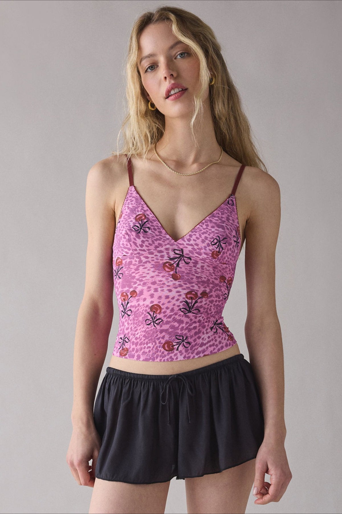 Sheer Lace Ribbed Cami Top Main image