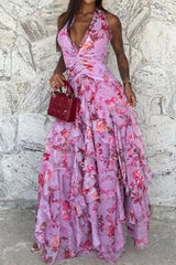 Sleeveless Hollow Maxi Floral Dress