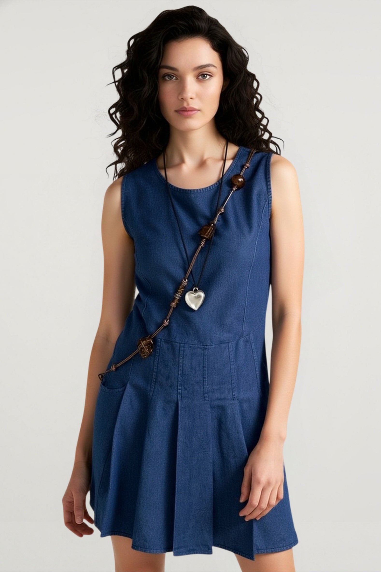 Sleeveless Pleated Denim Dress Main image