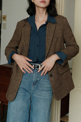 Herringbone Wool Blend Relaxed Blazer