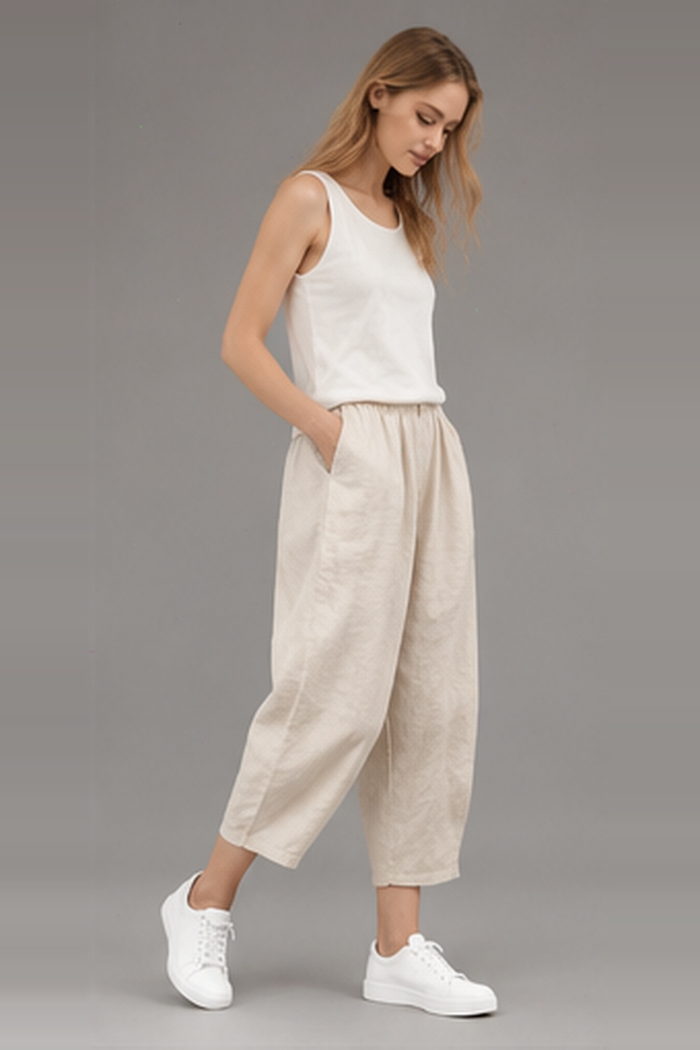 Elastic Waist Vintage Lady Loose Casual Pants