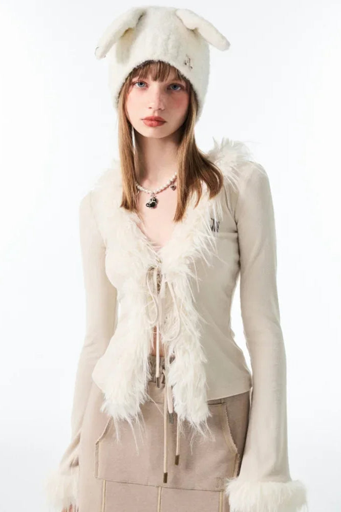 Lace-Up V Neck Plush Cardigan Main image