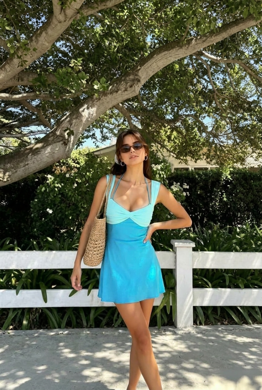 Patchwork Strapless Lace Up A-Line Mini Dress Secondary image