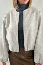 Soft Cropped Crew Neck Bomber Jacket