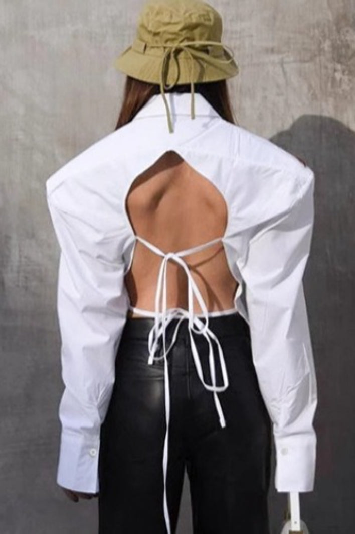 Vintage Tie Waist Cutout Open Back Elegant Blouse Main image