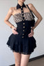 Leopard Fur Trim Button Mini Dress