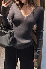 Elegant V-Neck Slim Fit Knit Top