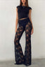 Sheer High Waist Floral Lace Flared Pants