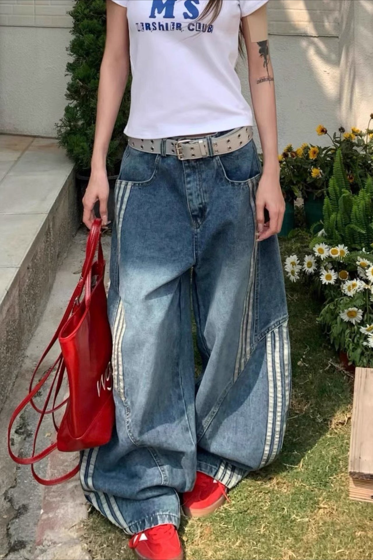 Plus Size Washed Deconstructed Jeans Secondary image