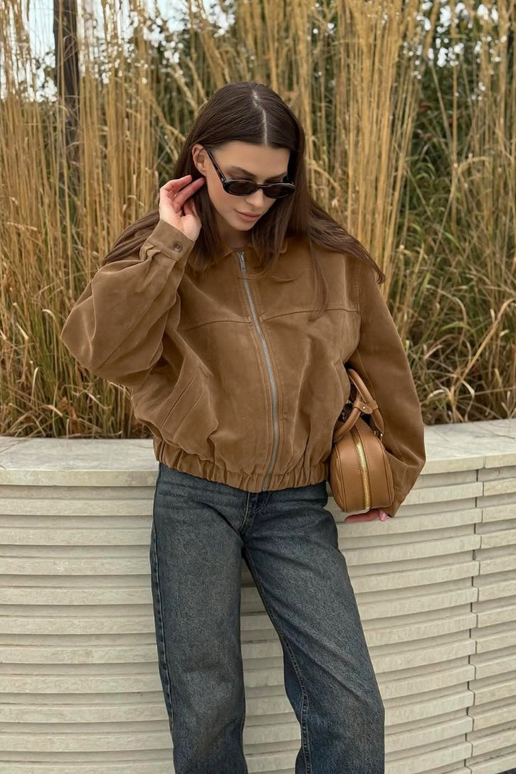 French Suede Notch Collar Trench Coat Secondary image