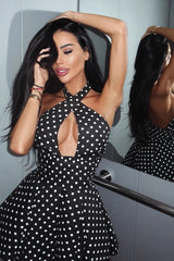Polka Dot Halter Backless Bodycon Mini Dress