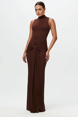 Solid Crew Neck Sleeveless Tie Bodycon Party Dress