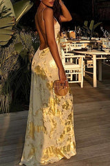 Foiled Backless Slip Dress