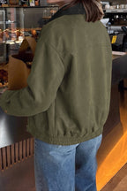 Contrast Collar Chest Pocket Zip Front Coat