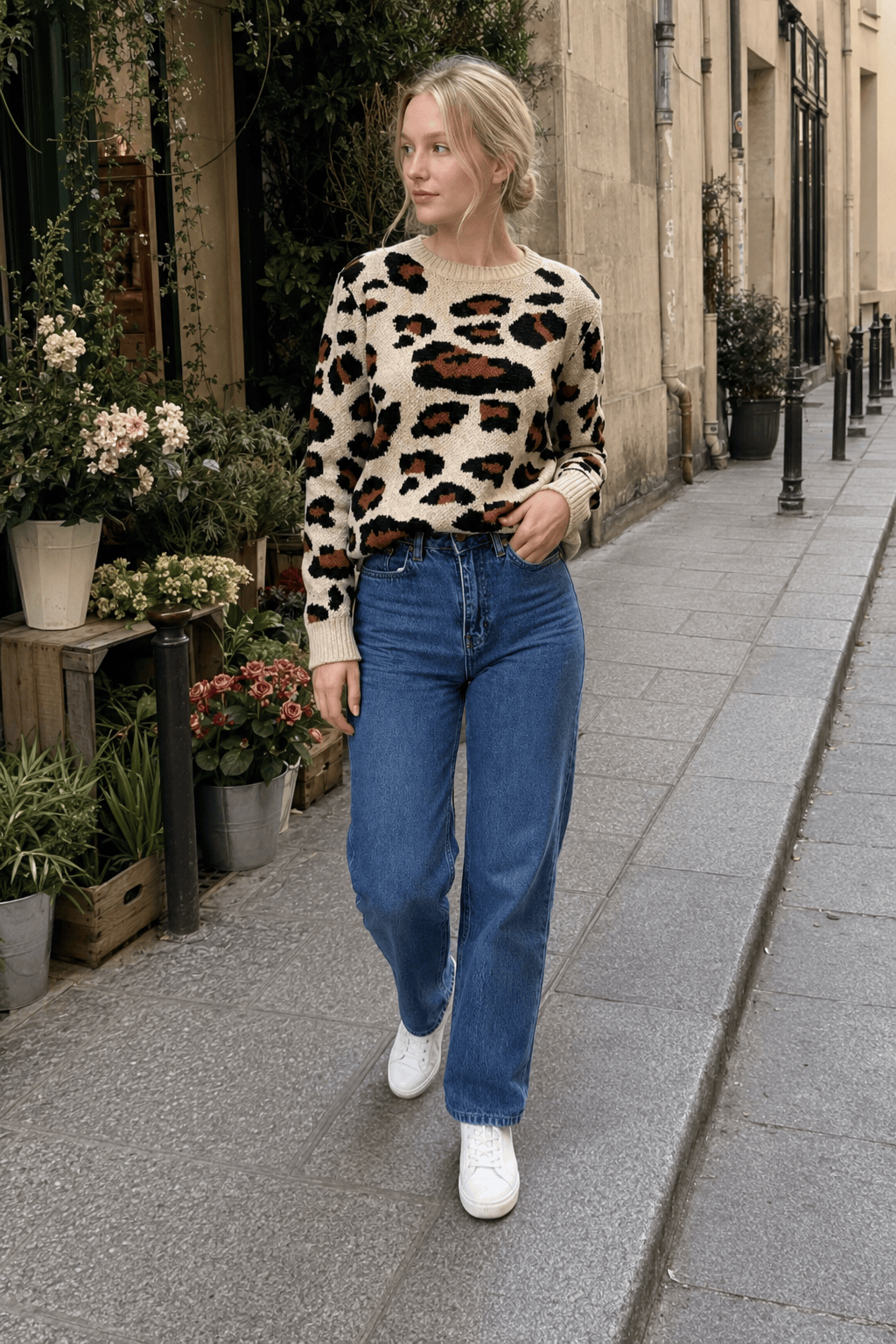 Colorblock Leopard Crewneck Sweater Secondary image