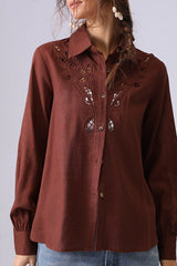 Linen Crochet Embroidered Chic Design Fashion Blouse