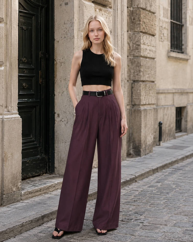 Chic High Waist Pleated Wide Pants