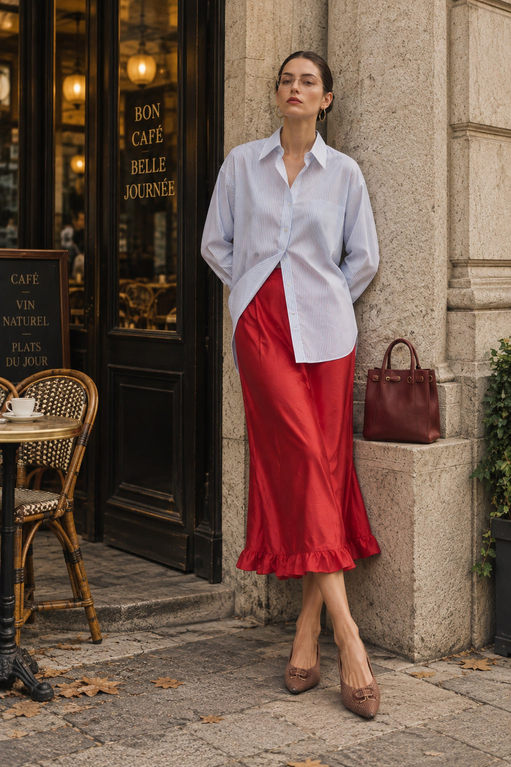 Tencel Ruffle-Hem Midi Skirt