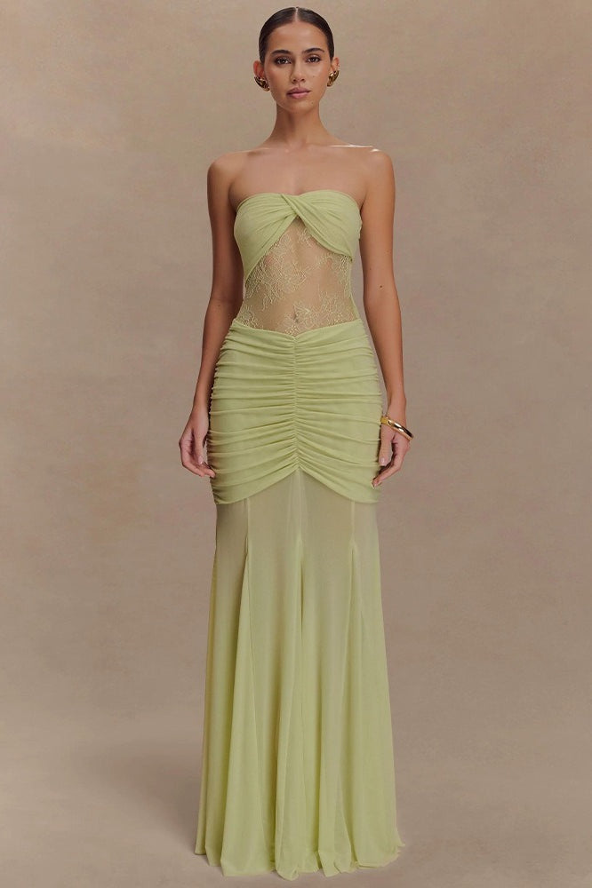 Strapless Ruched Cutout Bodycon Lace Dress Main image