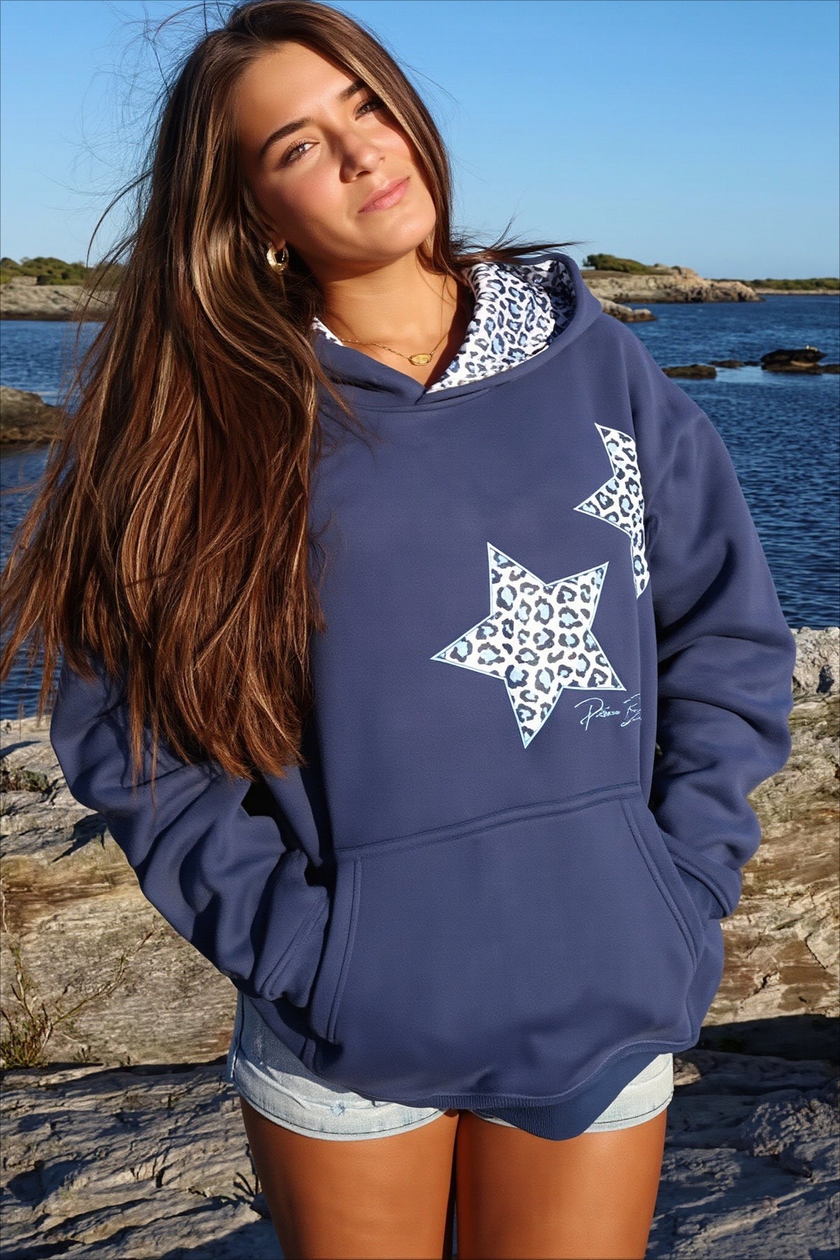 Leopard Star Embroidered Oversized Hoodie Main image