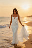 Strapless Tie Front Rhinestone Rose Mesh Maxi Party Dress