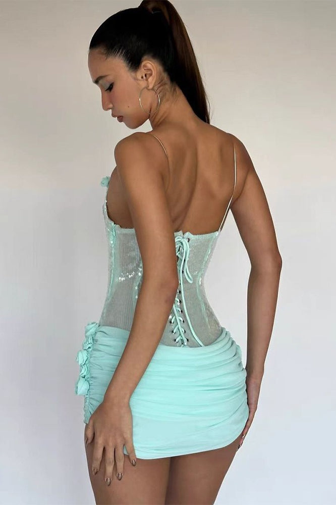 Sheer Sling Slim Floral Sequin Dress Secondary image