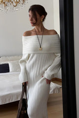 Knit Off Shoulder Long Sleeve Bodycon  Sweater Dress