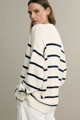 Cotton Stripe V Neck Cardigan