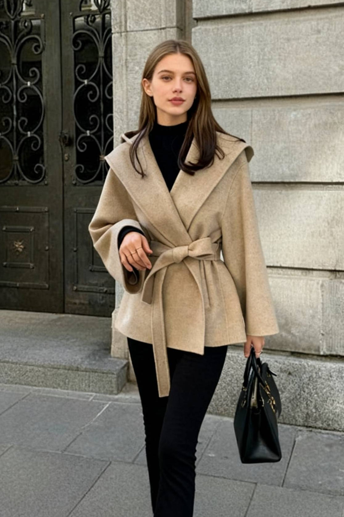 Chic Brown Woolen Hooded Overcoat Secondary image