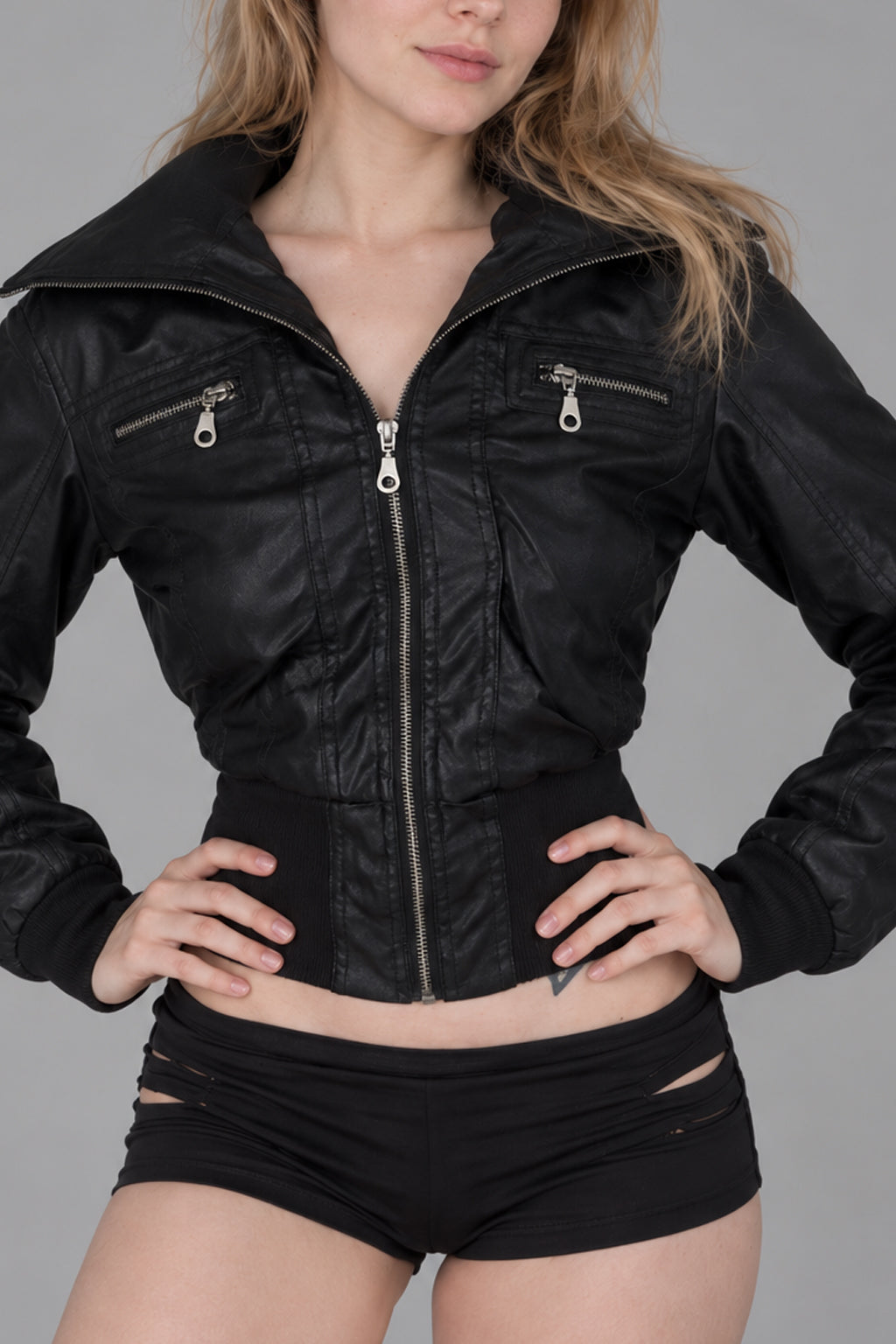 Multi Zip Cropped Faux Leather Jacket Secondary image