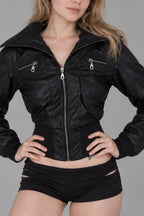 Multi Zip Cropped Faux Leather Jacket