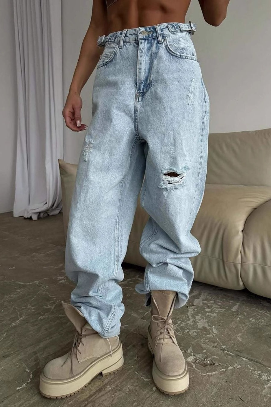 High Waist Ripped Wide Leg Jeans Main image