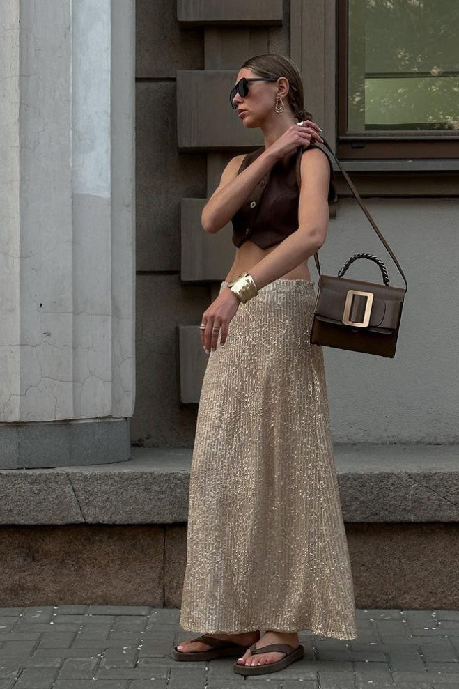 Glitter Sequin A-Line Midi Skirt Secondary image