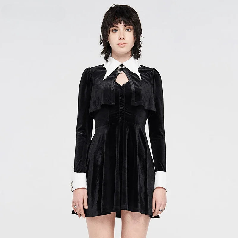 Gothic Dark White Collar Fake Two Piece Little Black Small Shawl Velvet Gothic Dress Main image