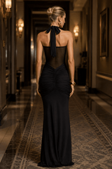 Ruched Halter Drape Tie Curve Long Slip Dress