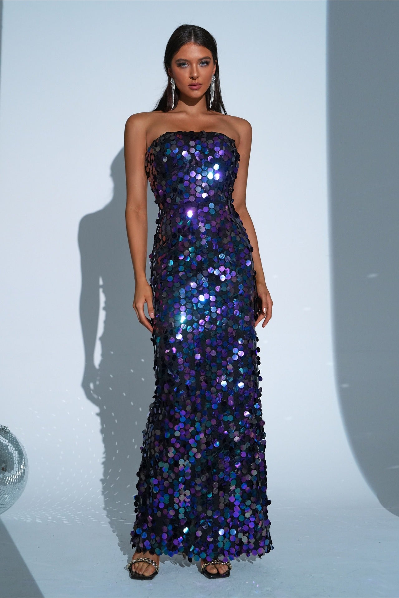 High End Bandeau Boat Neck Bodycon Mermaid Party Sequin Dress Main image