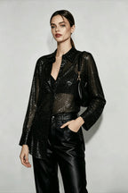 Sequin Collared Long Sleeve Glamorous Blouse