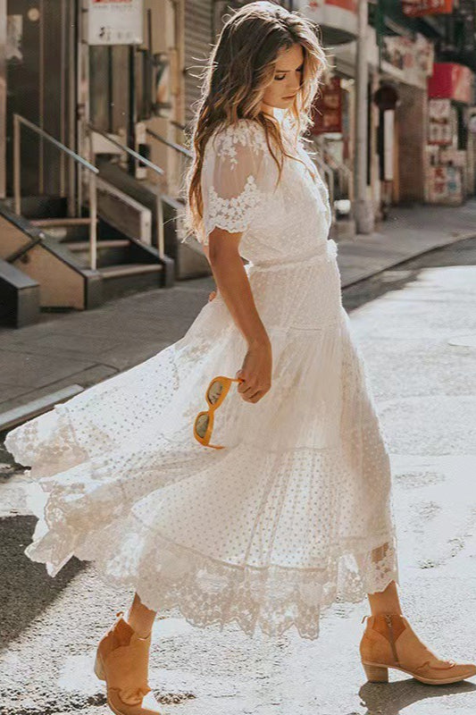 Short Sleeve V Neck Lace Boho Dress Secondary image