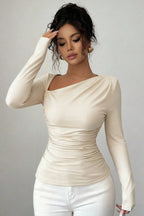 Cutout Shoulder Draped Long Sleeved T-shirts