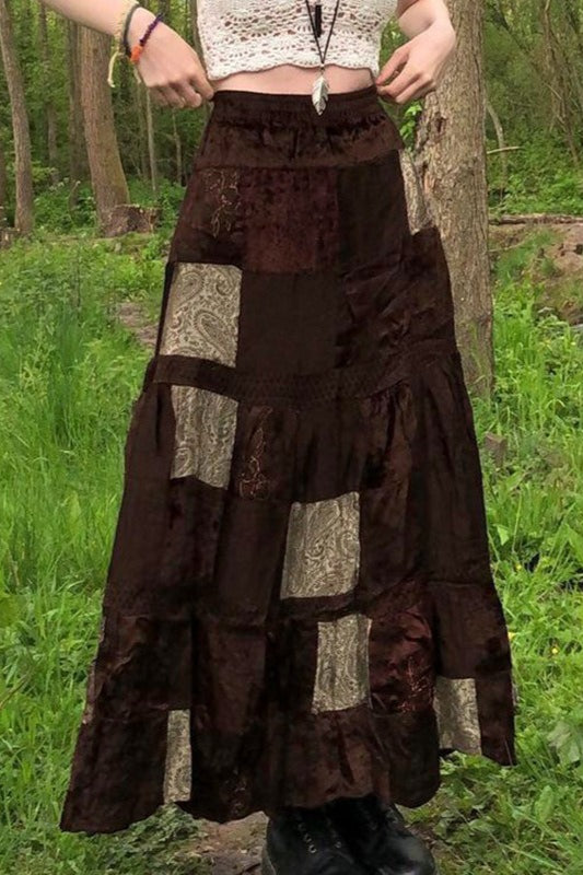 Vintage Inspired Color Block Velvet Skirt Secondary image